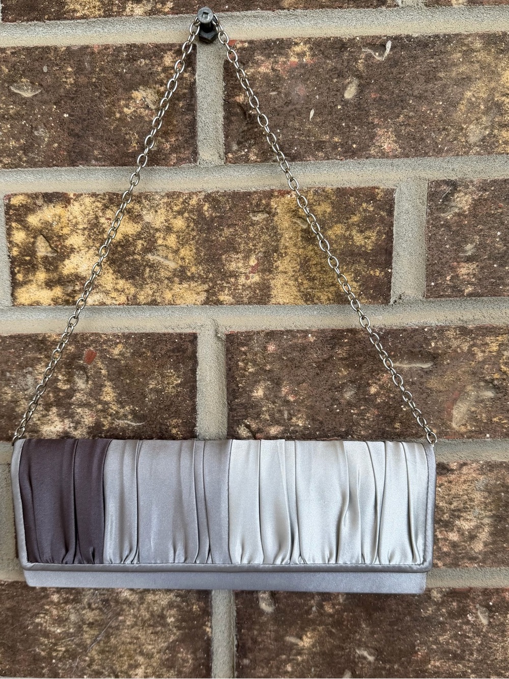 Evening Satin Clutch in Silver and Taupe